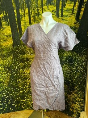 Linenfox Dusty Lavender Full Wrap Midi Dress Feminine Silhouette S/M